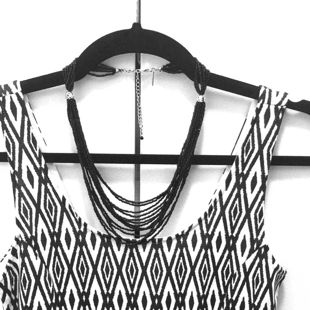 Black multistrand beaded necklace